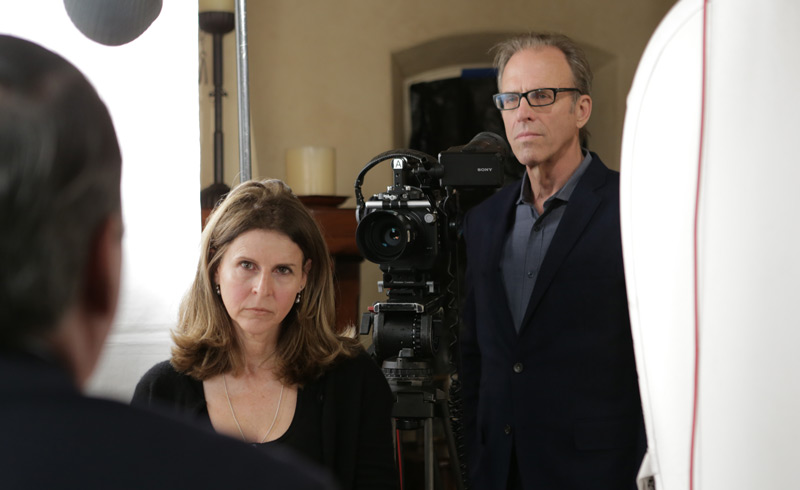 Behind the scenes photo of Amy Ziering and Kirby Dick