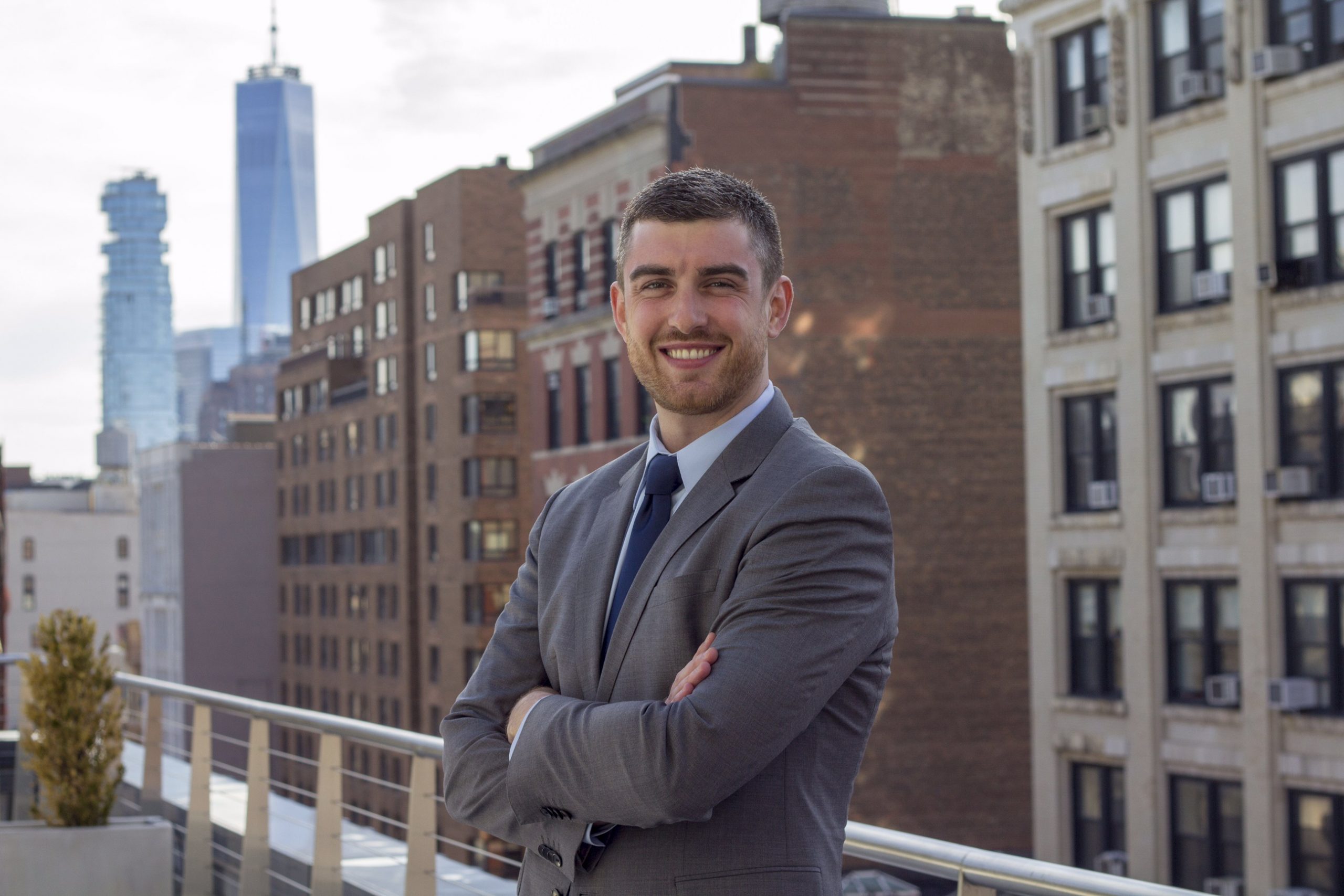 man in a suit in a city