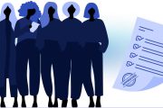 Silhouettes of women standing in a line with an FDA checklist.