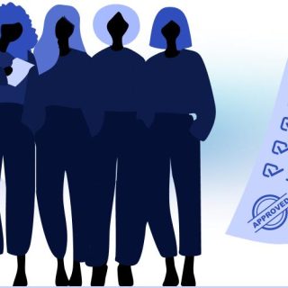 Silhouettes of women standing in a line with an FDA checklist.