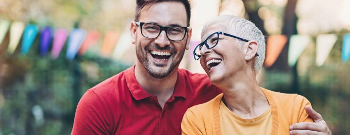 Mother and son wearing glasses