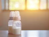 Baby bottles filled with milk baby formula