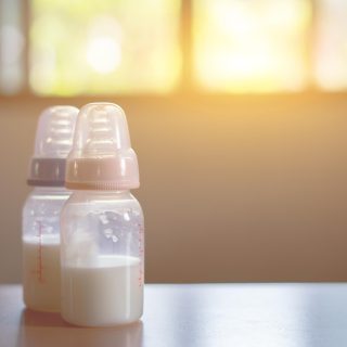 Baby bottles filled with milk baby formula