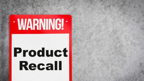 Warning sign that says Product Recall