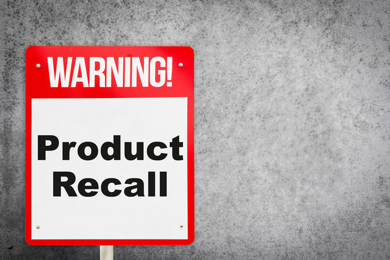 Warning sign that says Product Recall