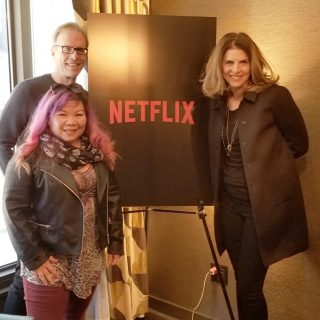 Kirby Dick, Michelle Llamas and Amy Ziering at the Roxy Hotel Tribeca in New York City. The Bleeding Edge premiered at the Tribeca Film Festival in April 2018.