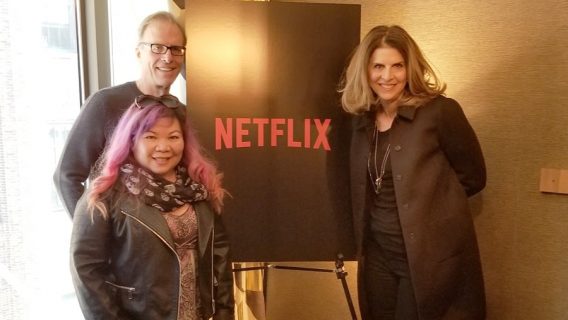 Kirby Dick, Michelle Llamas and Amy Ziering at the Roxy Hotel Tribeca in New York City. The Bleeding Edge premiered at the Tribeca Film Festival in April 2018.