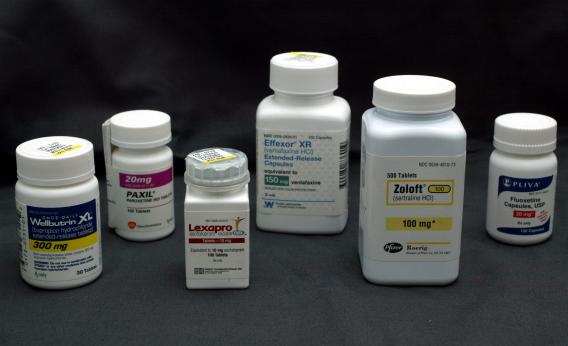 several brands of Anti Depressant pill bottles