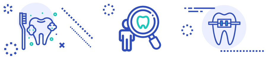 banner with child dental health icons