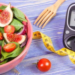 Salad bowl next to a glucometer