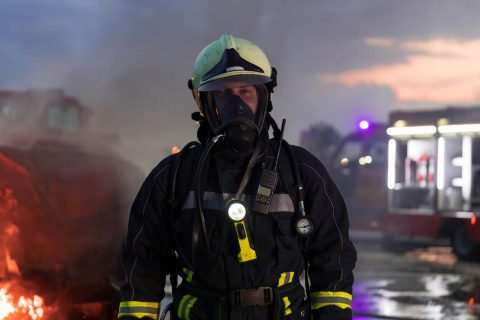 Firefighter using turnout gear