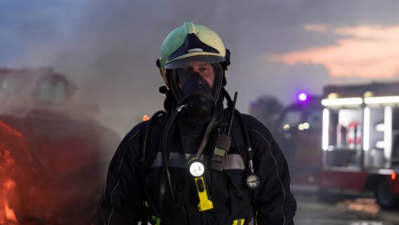 Firefighter using turnout gear