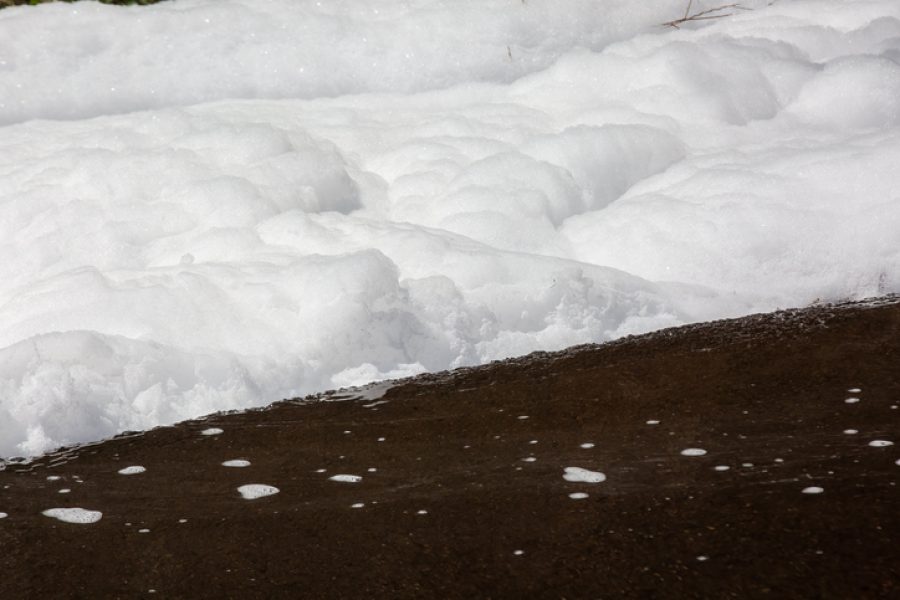 Toxic PFOS Chemical Fire Foam Floating Down the Street, PFAS Firefighting Chemicals
