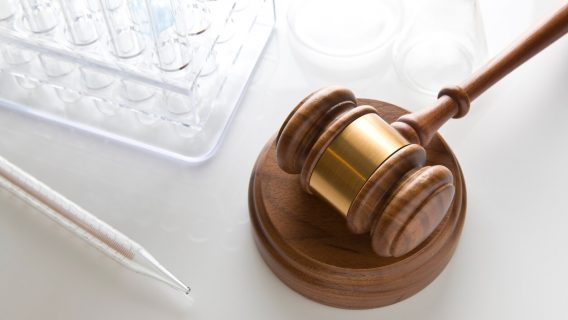 Gavel and lab equipment