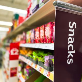 Grocery store snack aisle.