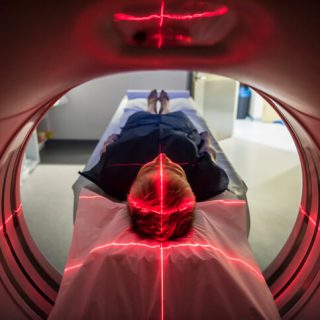 Person laying down while getting an MRI