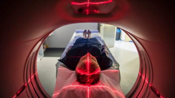 Person laying down while getting an MRI