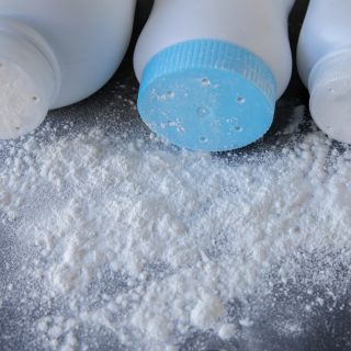 Baby powder bottles knocked over