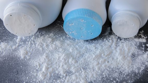 Baby powder bottles knocked over