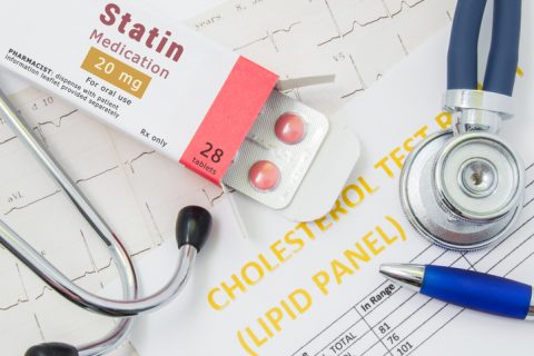Statin pills in medication box