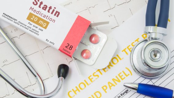 Statin pills in medication box