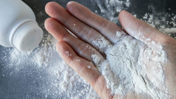 Talcum powder contaminated with asbestos in hand