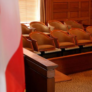 Jury seats in a courtroom