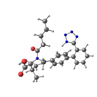 Valsartan molecular model isolated on white