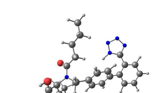 Valsartan molecular model isolated on white