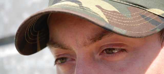 Close-image of army soldier's eyes