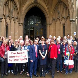 Kath Sansom with fellow Sling The Mesh members outside House of Commons in London on October 18, photo credit Harry Rutter