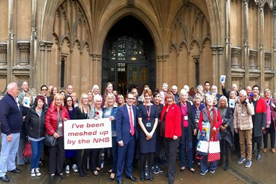 Kath Sansom with fellow Sling The Mesh members outside House of Commons in London on October 18, photo credit Harry Rutter
