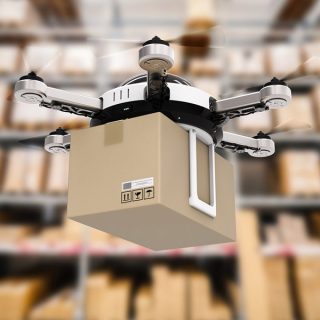 Delivery drone in warehouse