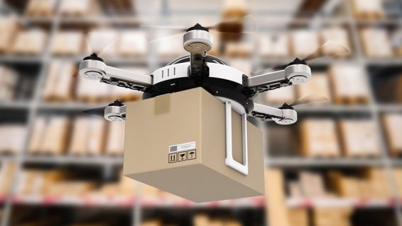 Delivery drone in warehouse