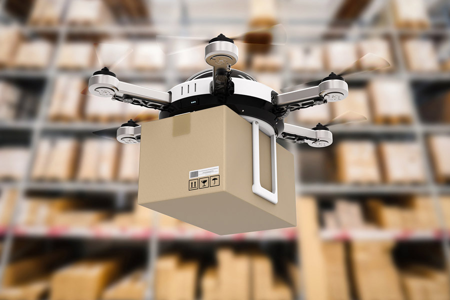 Delivery drone in warehouse