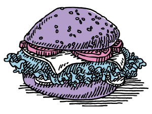 Illustration of a greasy hamburger