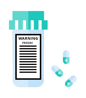 generic warning label on a Prozac bottle