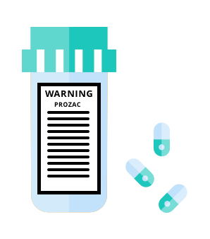 generic warning label on a Prozac bottle