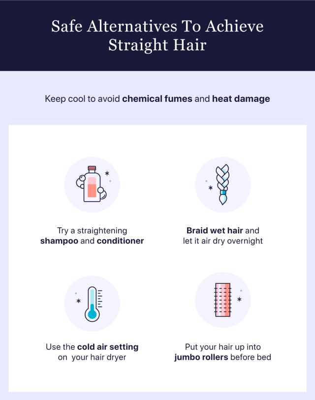 Graphic showing safe alternatives to achieve straight hair.
