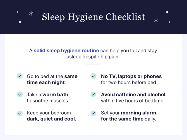 Graphic explaining how to sleep better despite hip pain.