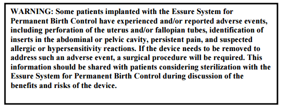 Essure Black-box Warning Label