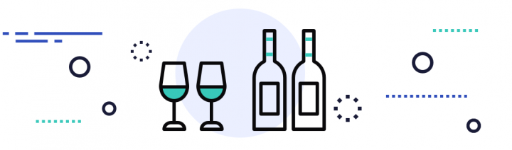 Banner with alcohol icons.