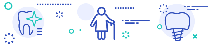 banner with senior dental care icons